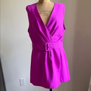 Vibrant Pink Sleeveless Belted Romper